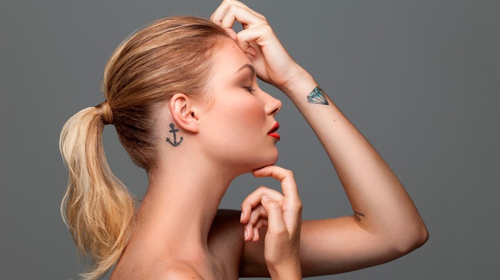 model, profile, girl, tattoo