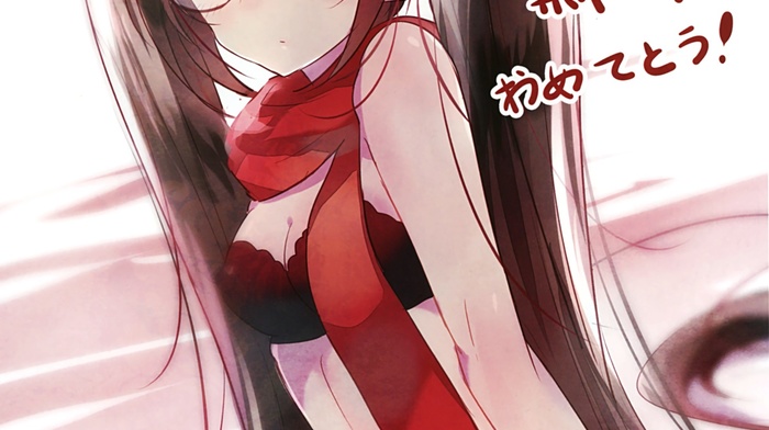 cleavage, bra, original characters, twintails, scarf, glasses, anime girls, anime