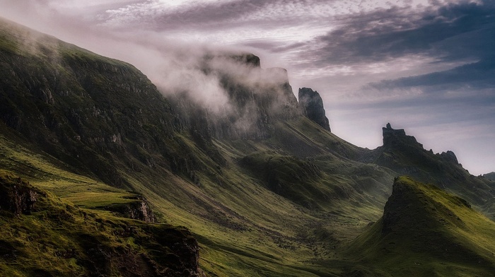 cliff, landscape, Scotland, mountains, daylight, nature, clouds