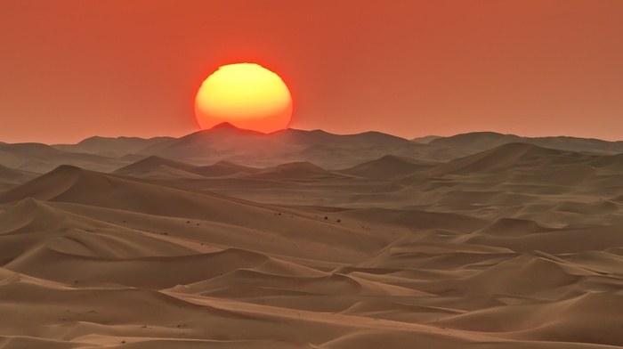 desert, landscape, Sun