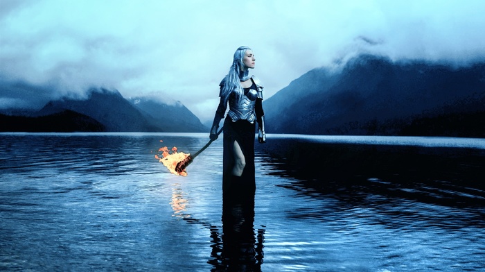 water, fire, nature, fantasy art, girl
