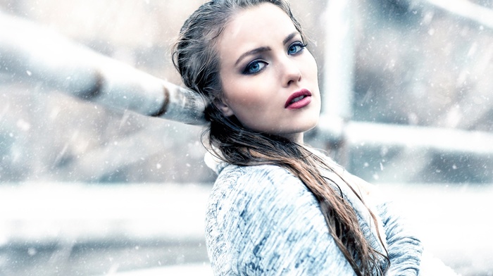 snow, face, portrait, girl outdoors, girl, model