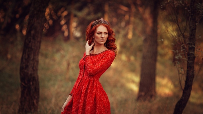 redhead, model, girl, girl outdoors, dress