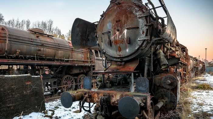 train, wreck, rust, vehicle, abandoned