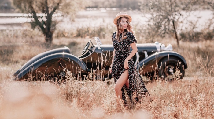 girl outdoors, hat, girl, vehicle, model, car