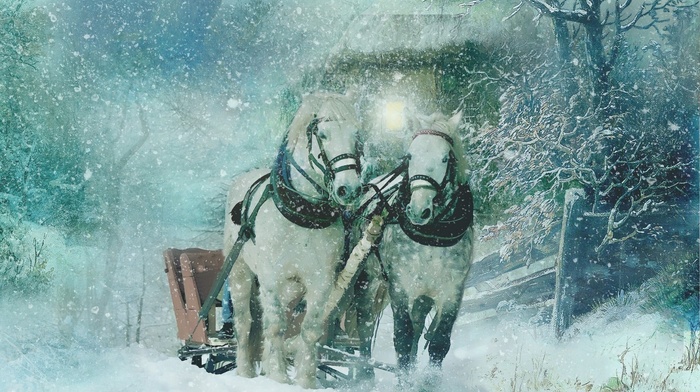 fantasy art, horse, snow, winter