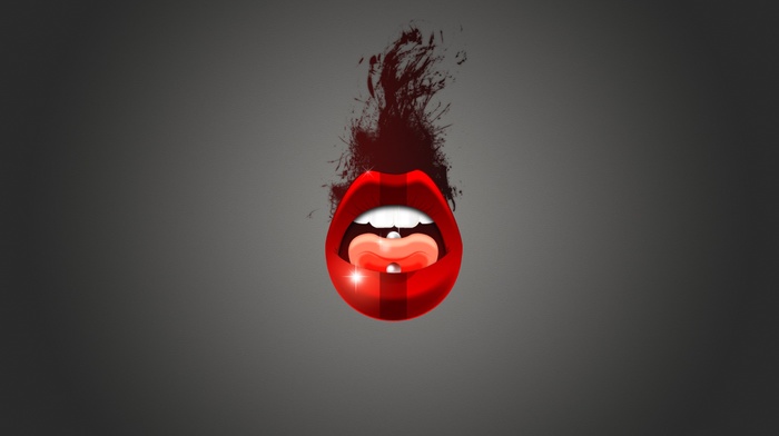 tongues, piercing, red, lips, lipstick