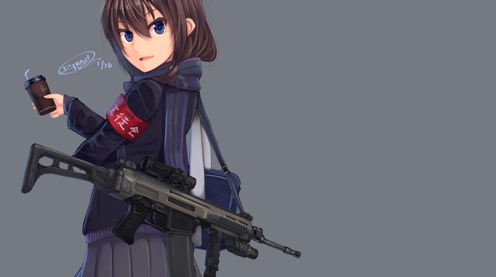 original characters, gun, school uniform, CZ 805 BREN, anime girls