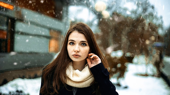 portrait, girl outdoors, girl, model, snow