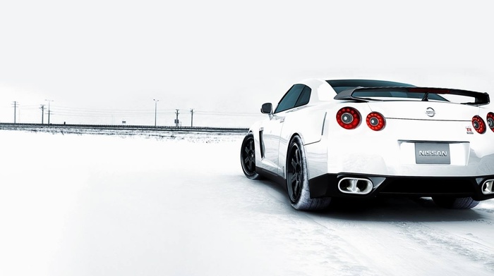 vehicle, white cars, car, snow, Nissan GT, R R35, R
