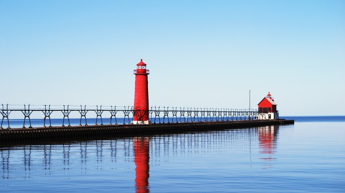 Grand Haven, Lake Michigan, sea, light house, pier