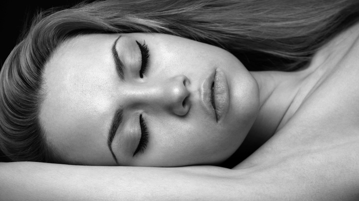 portrait, actress, girl, monochrome, face, closed eyes