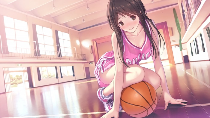 anime girls, gyms, gym clothes, basketball, anime, original characters, sport, blushing