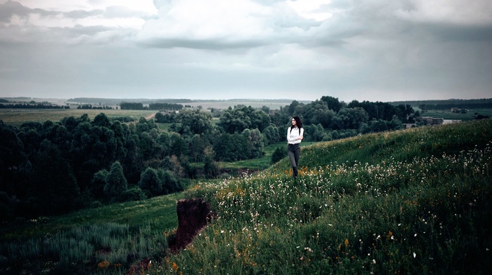 model, girl outdoors, landscape, nature, girl, field