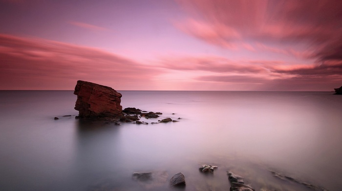 rock, sea, long exposure, landscape