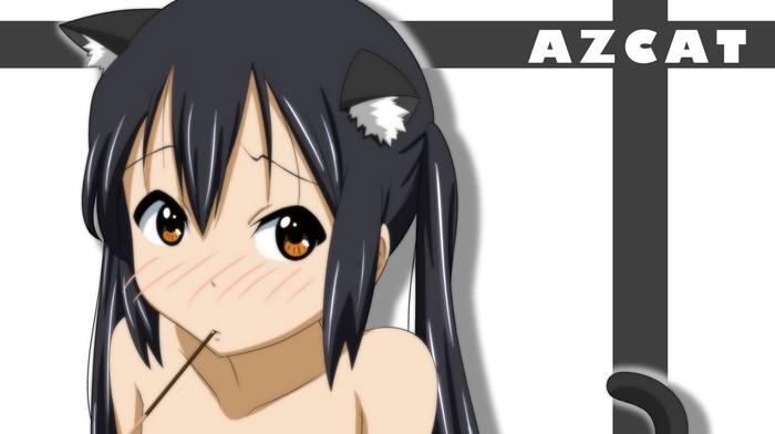 Nakano Azusa, long hair, tail, dark hair, anime girls, animal ears, K, on, cat ears