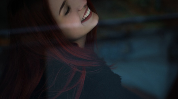 pierced nose, redhead, girl, smiling