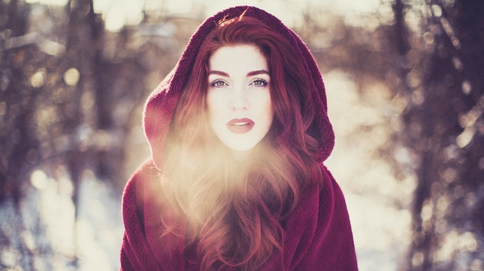 cold, girl, face, redhead, Little Red Riding Hood, girl outdoors
