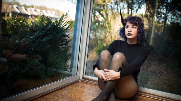 sitting, girl, cadeque, window, model