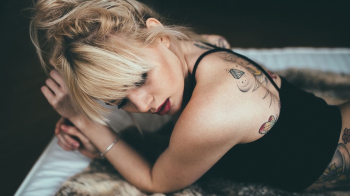 girl, blonde, tattoo