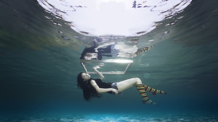 Asian, socks, girl, underwater, model