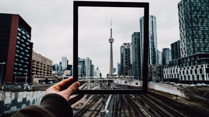 CN Tower, railway, building, Ontario, picture frames