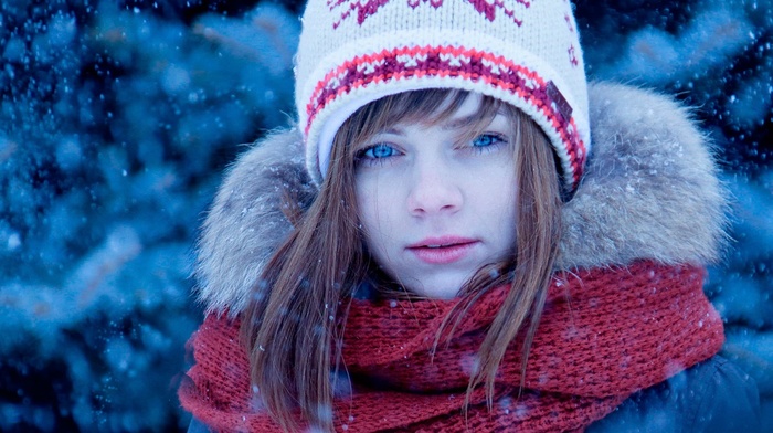 winter, girl, blue eyes