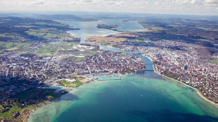 aerial view, Konstanz, lake, town, Lake Constance, city