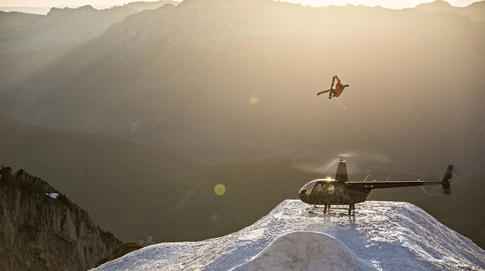 Candide Thovex, skis, skiing, helicopters, snow