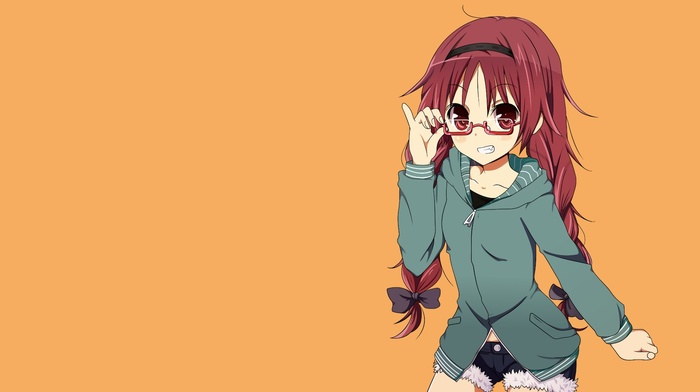 Sakura Kyouko, Mahou Shoujo Madoka Magica, simple background, anime girls, twintails, anime vectors, glasses