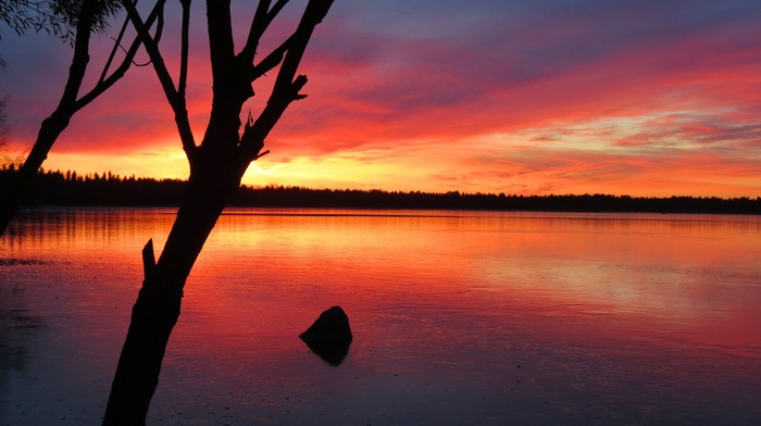 landscape, lake, sunset