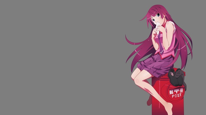 anime, skirt, tie, monogatari series, simple background, Senjougahara Hitagi, anime girls