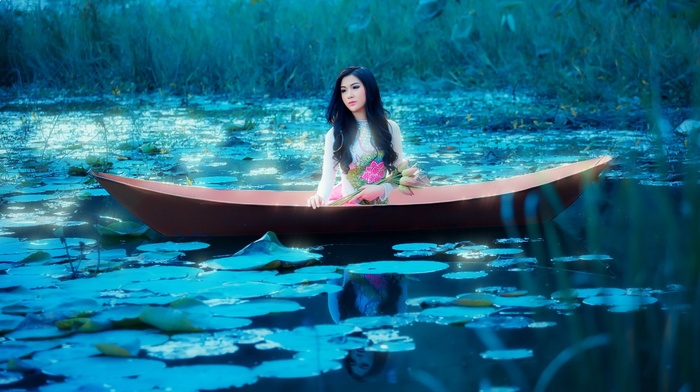girl outdoors, boat, model, girl, fantasy art, Asian