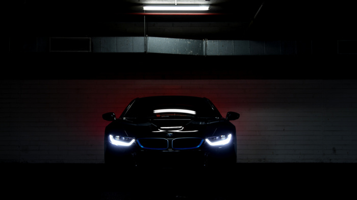 lights, vehicle, car, BMW i8, parking lot, electric car