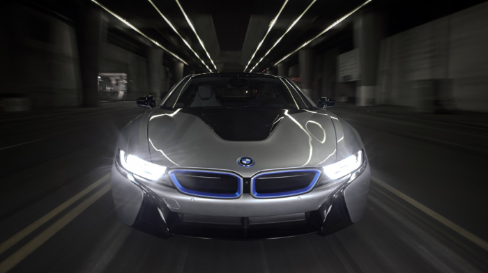 electric car, BMW i8, road, vehicle, car, motion blur, lights