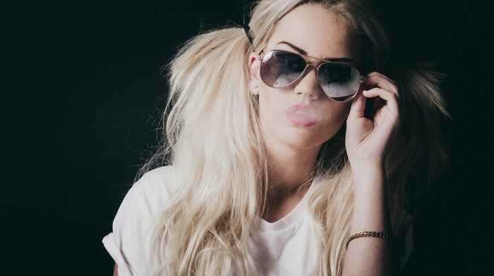 smoking, girl, girl with shades, blonde, sunglasses, Caucasian