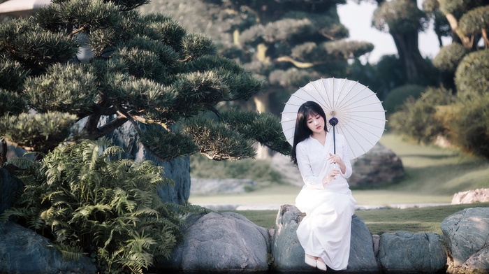 model, umbrella, girl outdoors, girl, Asian