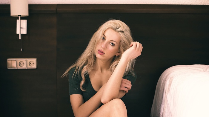 blonde, girl, model, sitting