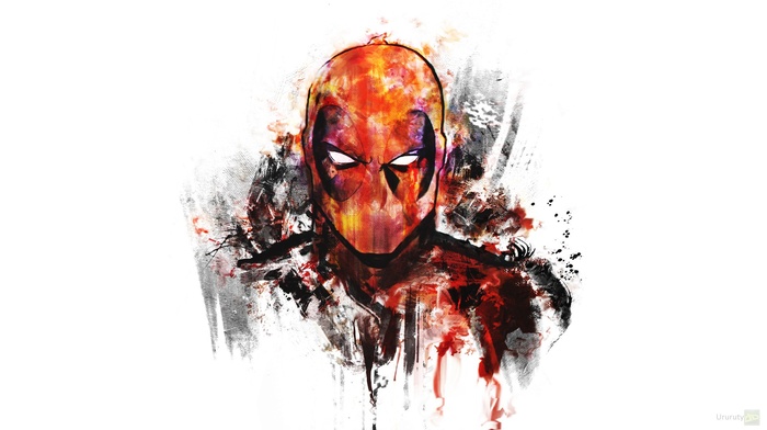 digital art, superhero, white background, artwork, Deadpool