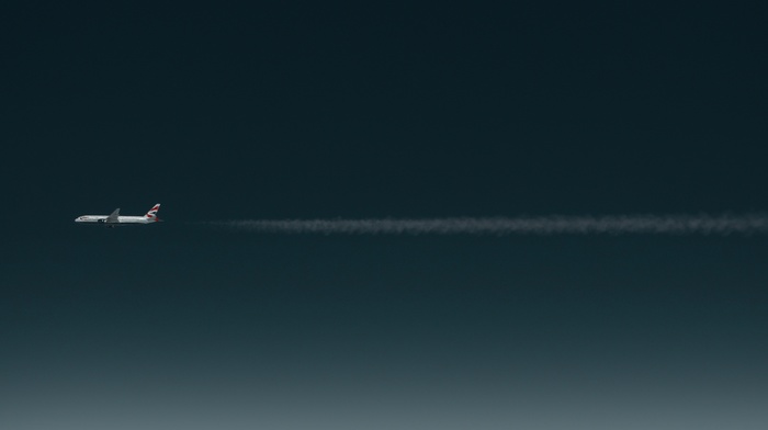 contrails, space, aircraft, minimalism, Boeing 777, airplane