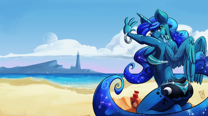 beach, Princess Luna, furry, Anthro, My Little Pony