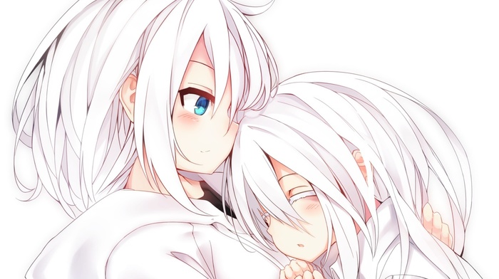 anime girls, original characters, anime, white hair, sleeping