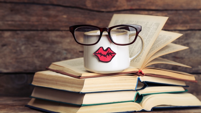 glasses, lips, photography, cup, books