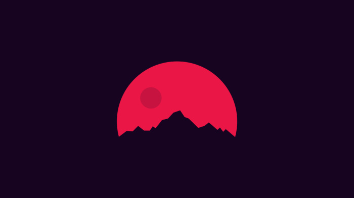 red, minimalism, mountains