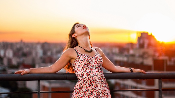 sunset, model, girl