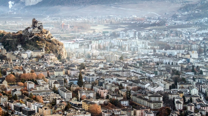 cityscape, city, mountains, Switzerland