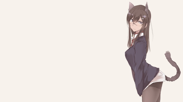 glasses, long hair, animal ears, anime, anime girls, tail, original characters