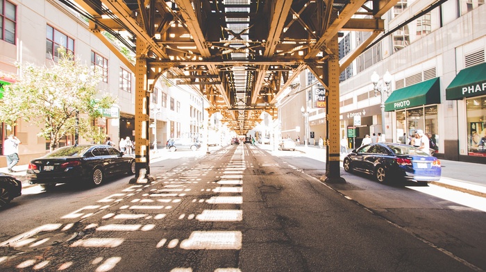 sunlight, street, symmetry, urban, Chicago