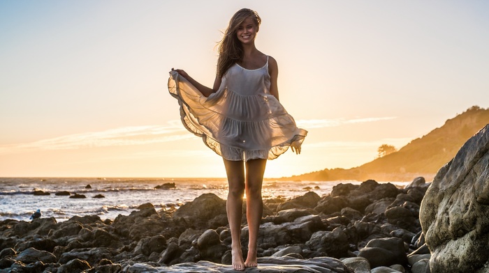 girl, model, girl outdoors, beach, rock