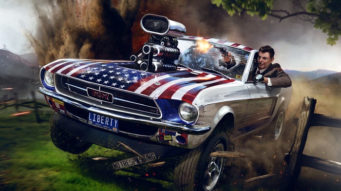 Ronald Reagan, USA, revolver, artwork, car